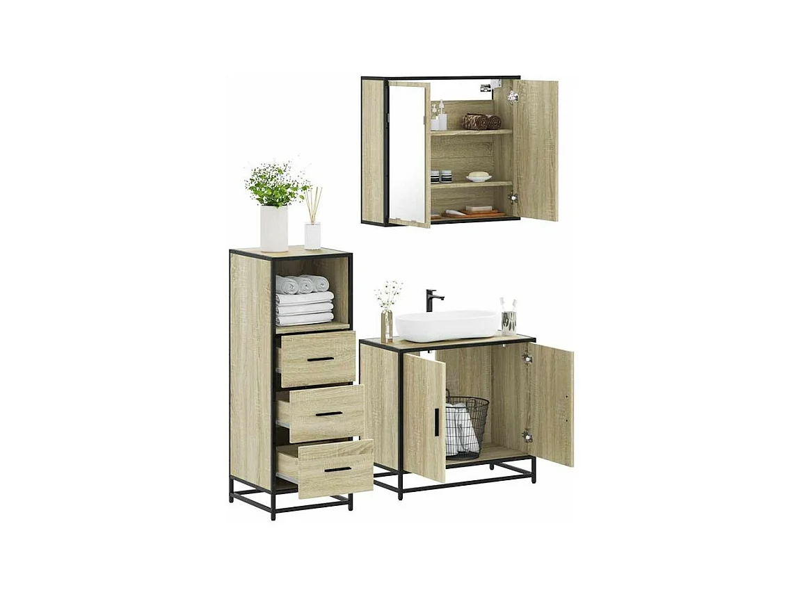 Ensemble de meubles de salle de bain 3 pcs chêne sonoma