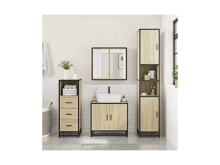 Ensemble de meubles de salle de bain 3 pcs chêne sonoma