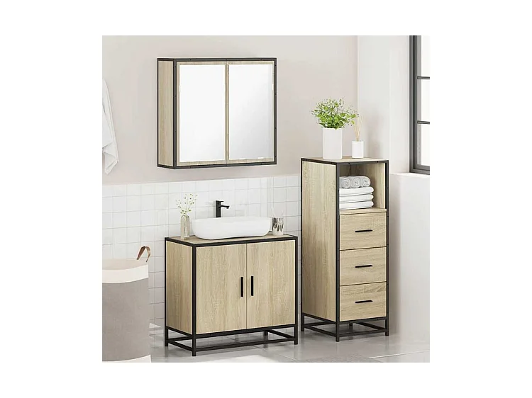 Ensemble de meubles de salle de bain 3 pcs chêne sonoma