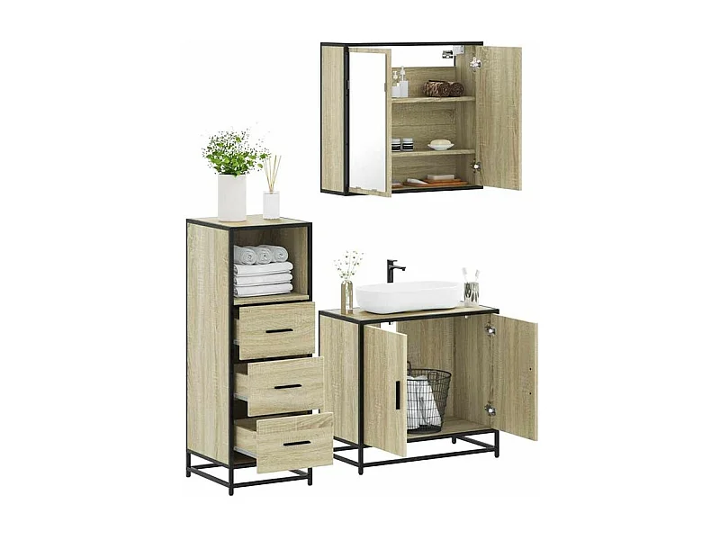 Ensemble de meubles de salle de bain 3 pcs chêne sonoma