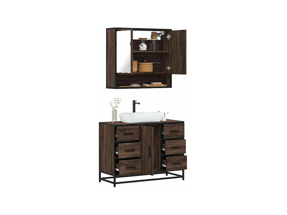 Ensemble de meubles de salle de bain 2 pcs Chêne marron