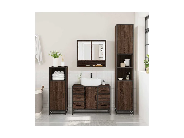 Ensemble de meubles de salle de bain 2 pcs Chêne marron
