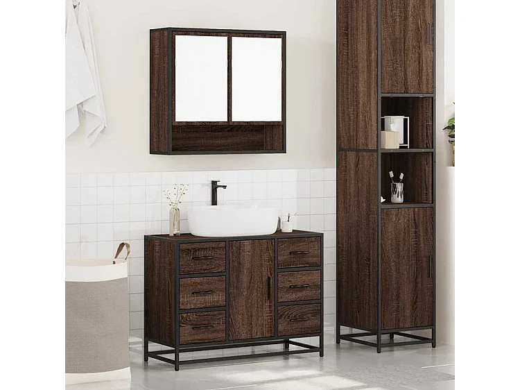 Ensemble de meubles de salle de bain 2 pcs Chêne marron