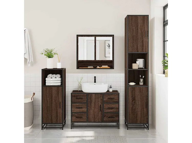 Ensemble de meubles de salle de bain 2 pcs Chêne marron