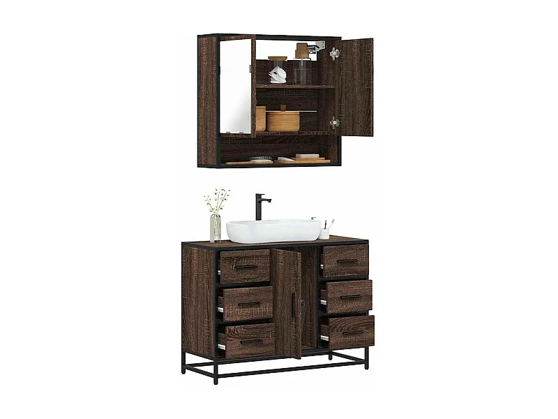 Ensemble de meubles de salle de bain 2 pcs Chêne marron