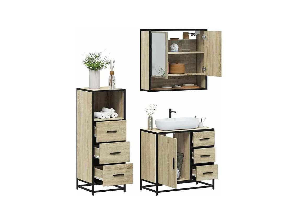 Ensemble de meubles de salle de bain 3 pcs chêne sonoma