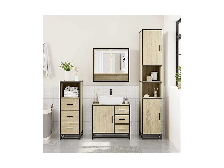 Ensemble de meubles de salle de bain 3 pcs chêne sonoma