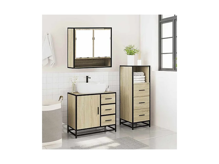 Ensemble de meubles de salle de bain 3 pcs chêne sonoma