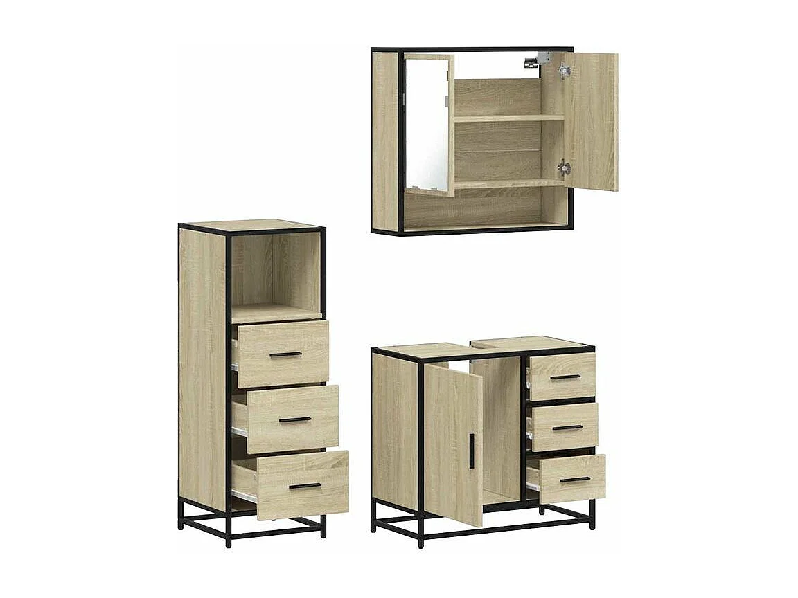 Ensemble de meubles de salle de bain 3 pcs chêne sonoma
