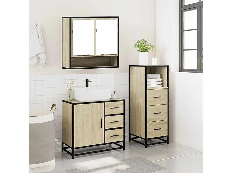 Ensemble de meubles de salle de bain 3 pcs chêne sonoma