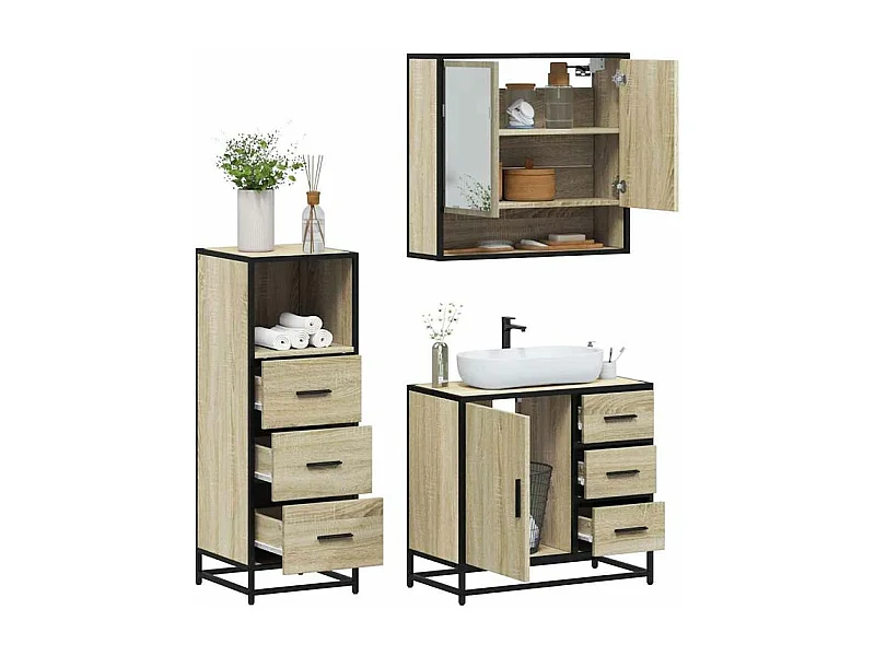 Ensemble de meubles de salle de bain 3 pcs chêne sonoma