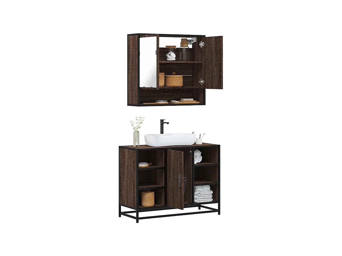 Ensemble de meubles de salle de bain 2 pcs Chêne marron