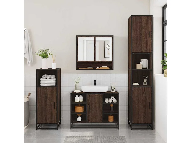 Ensemble de meubles de salle de bain 2 pcs Chêne marron