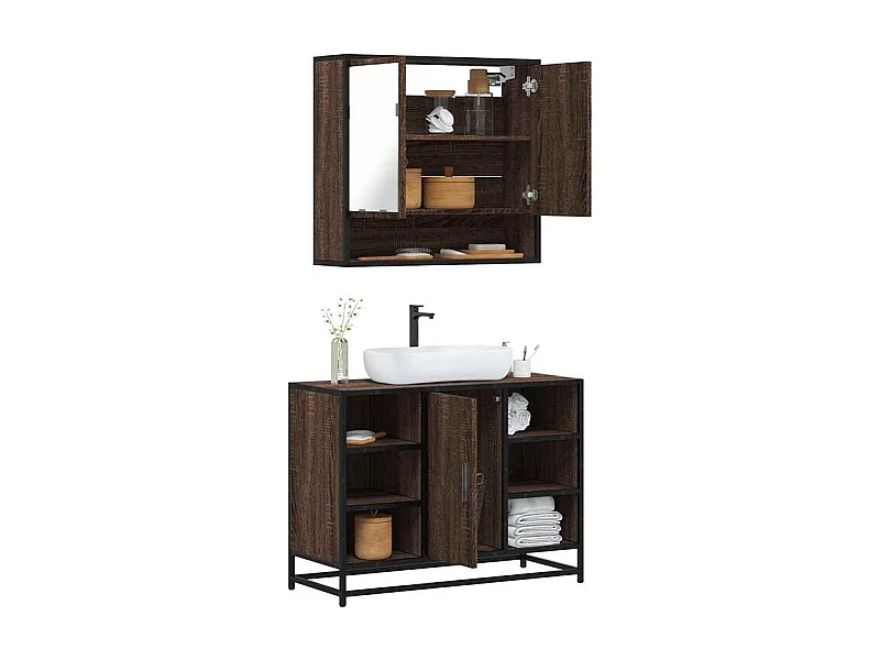 Ensemble de meubles de salle de bain 2 pcs Chêne marron