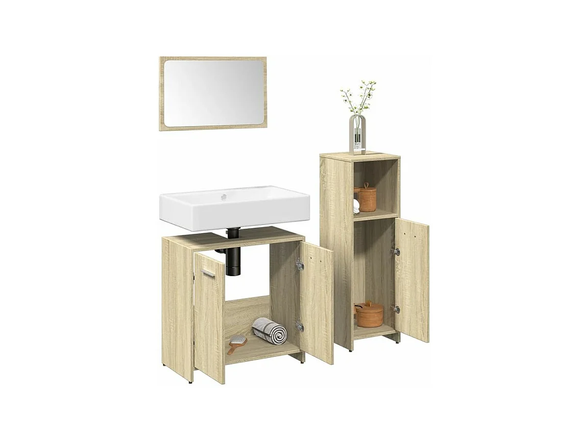 Ensemble de meubles de salle de bain 3 pcs chêne sonoma