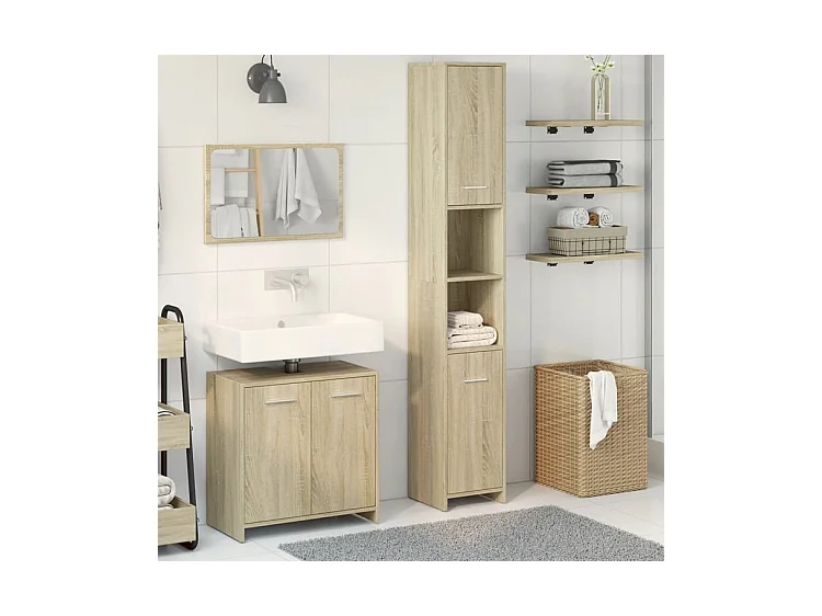 Ensemble de meubles de salle de bain 3 pcs chêne sonoma