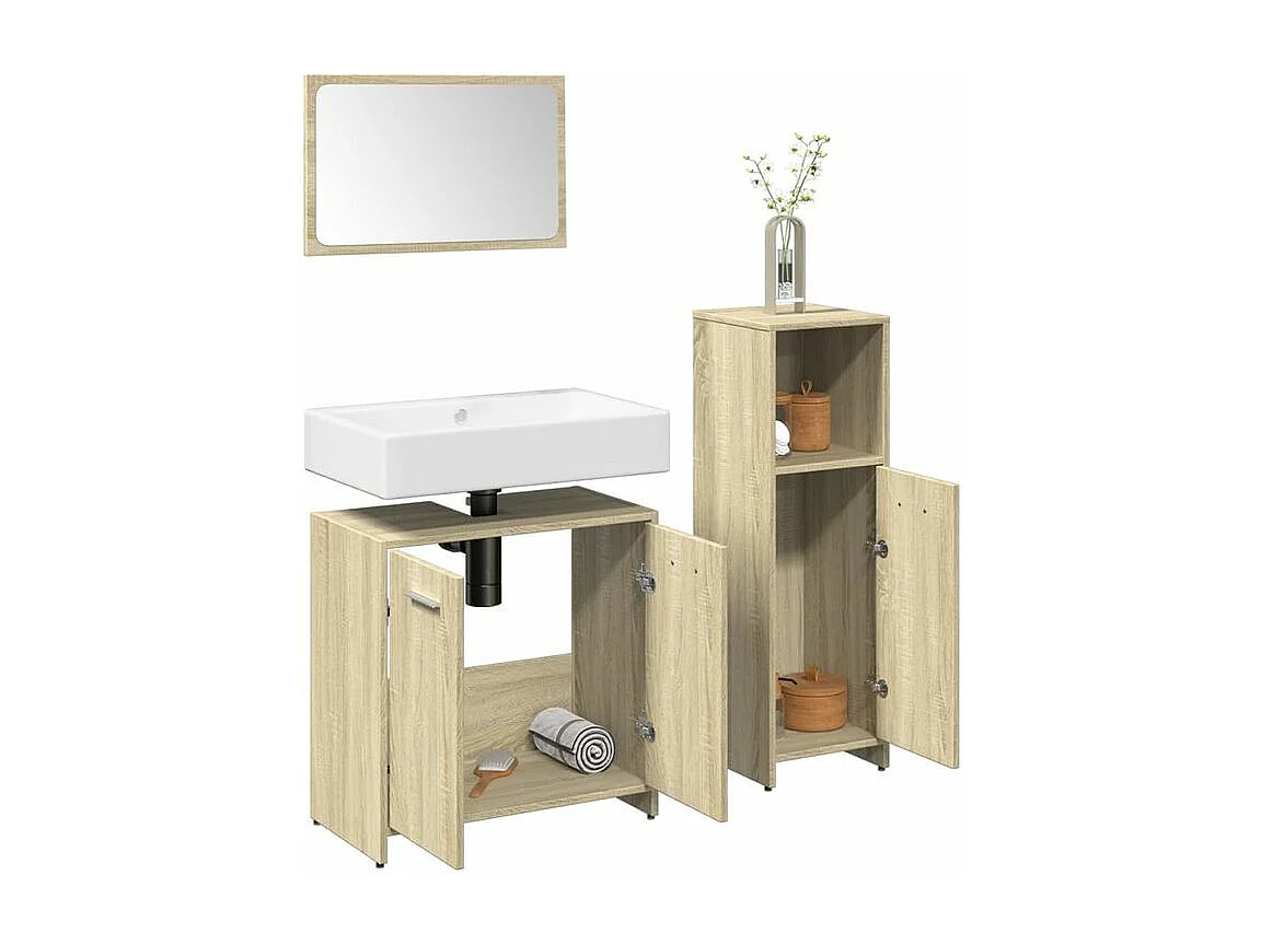 Ensemble de meubles de salle de bain 3 pcs chêne sonoma