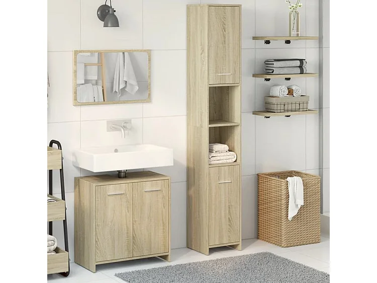 Ensemble de meubles de salle de bain 3 pcs chêne sonoma