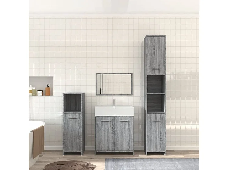Ensemble de meubles de salle de bain 4 pcs Sonoma gris