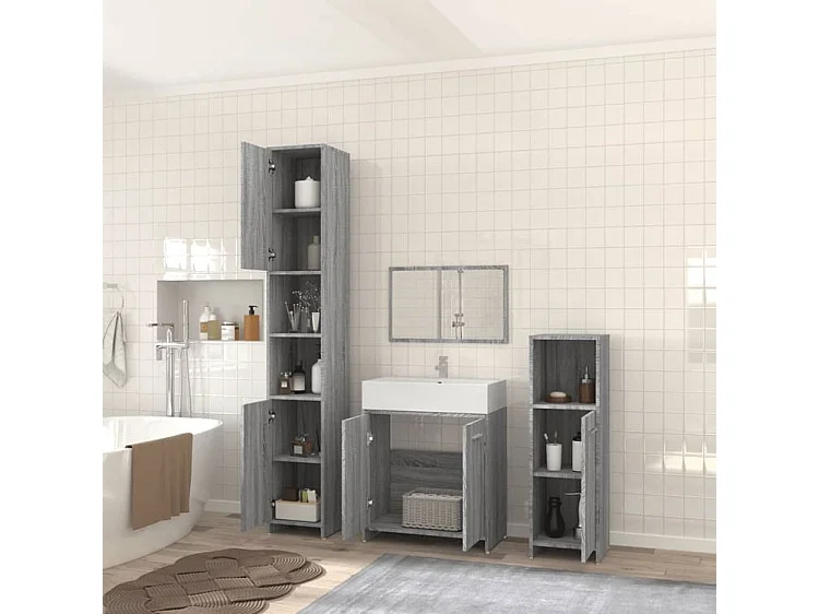 Ensemble de meubles de salle de bain 4 pcs Sonoma gris