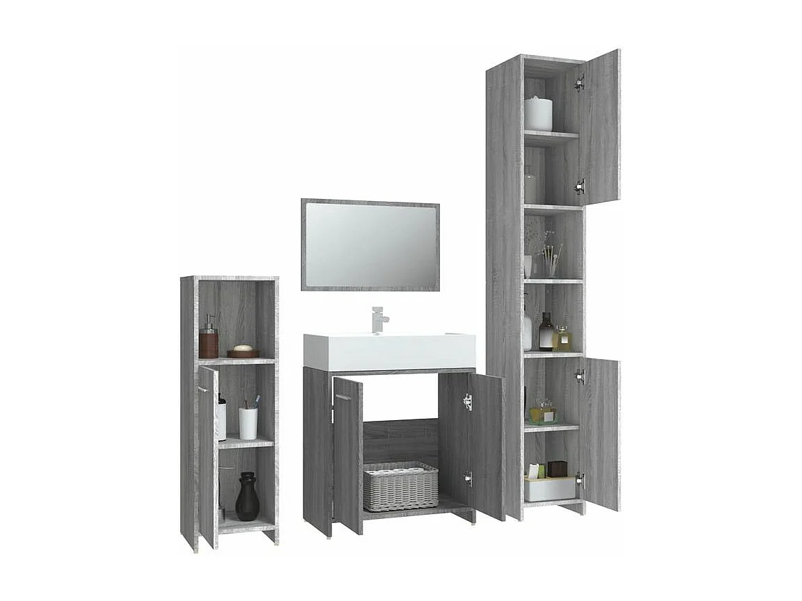 Ensemble de meubles de salle de bain 4 pcs Sonoma gris