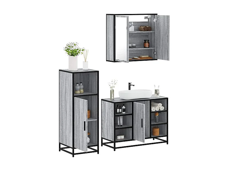 Ensemble de meubles de salle de bain 3 pcs Sonoma gris