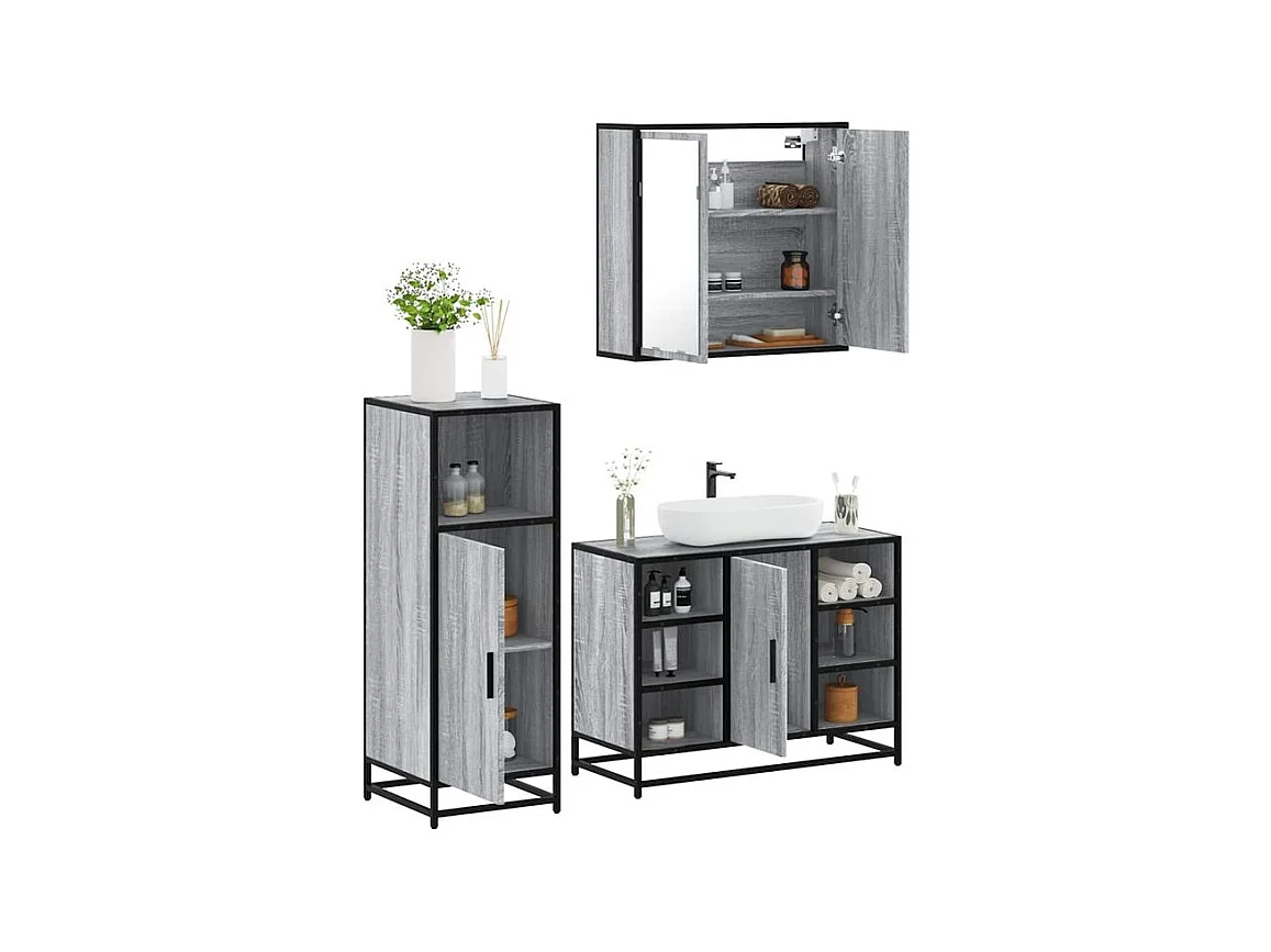 Ensemble de meubles de salle de bain 3 pcs Sonoma gris