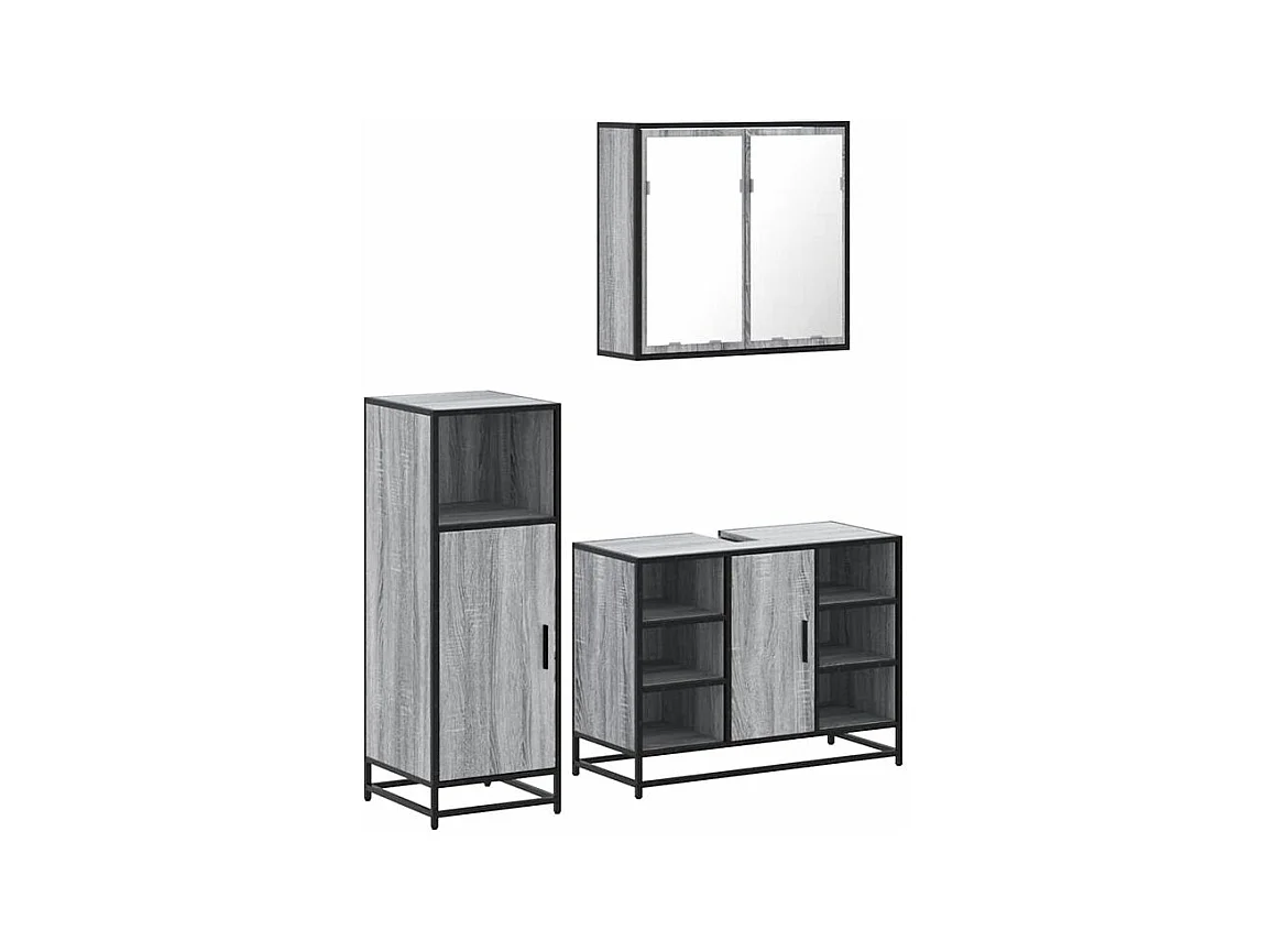 Ensemble de meubles de salle de bain 3 pcs Sonoma gris