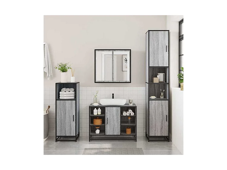 Ensemble de meubles de salle de bain 3 pcs Sonoma gris