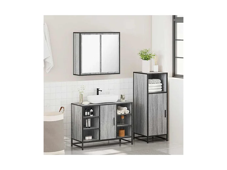 Ensemble de meubles de salle de bain 3 pcs Sonoma gris
