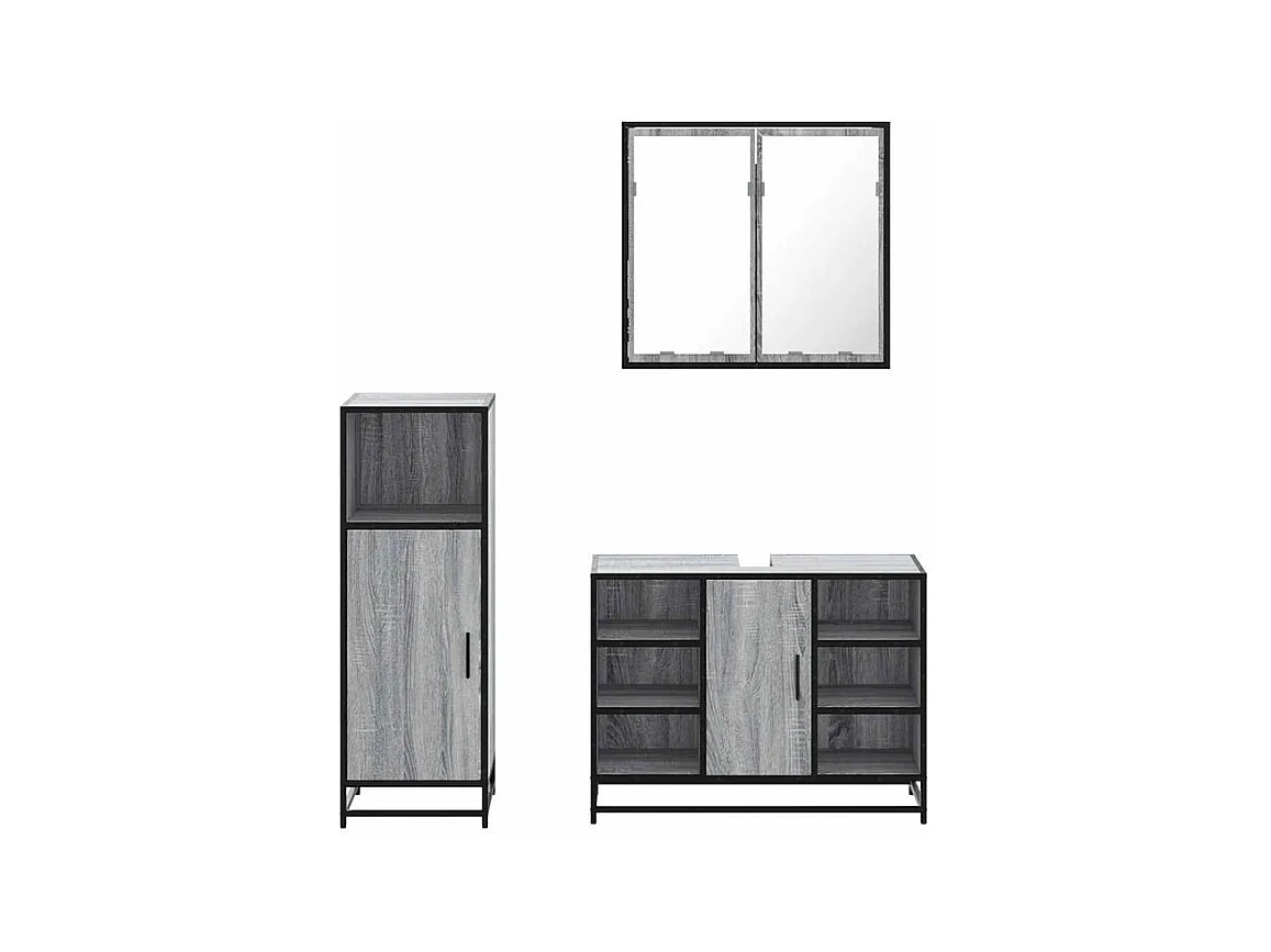 Ensemble de meubles de salle de bain 3 pcs Sonoma gris