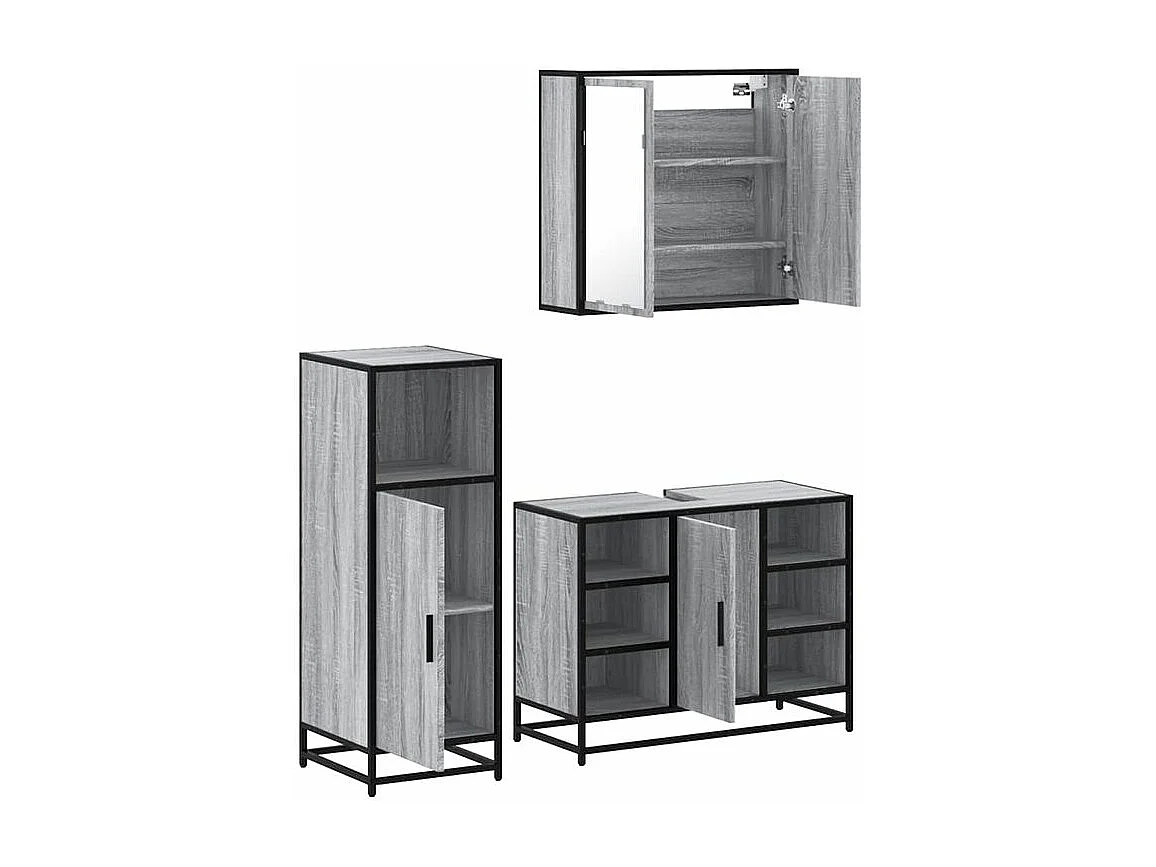 Ensemble de meubles de salle de bain 3 pcs Sonoma gris