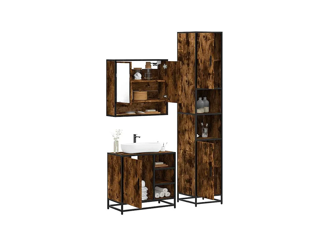 Ensemble de meubles de salle de bain 3 pcs Chêne fumé