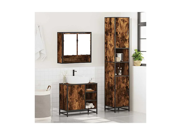 Ensemble de meubles de salle de bain 3 pcs Chêne fumé