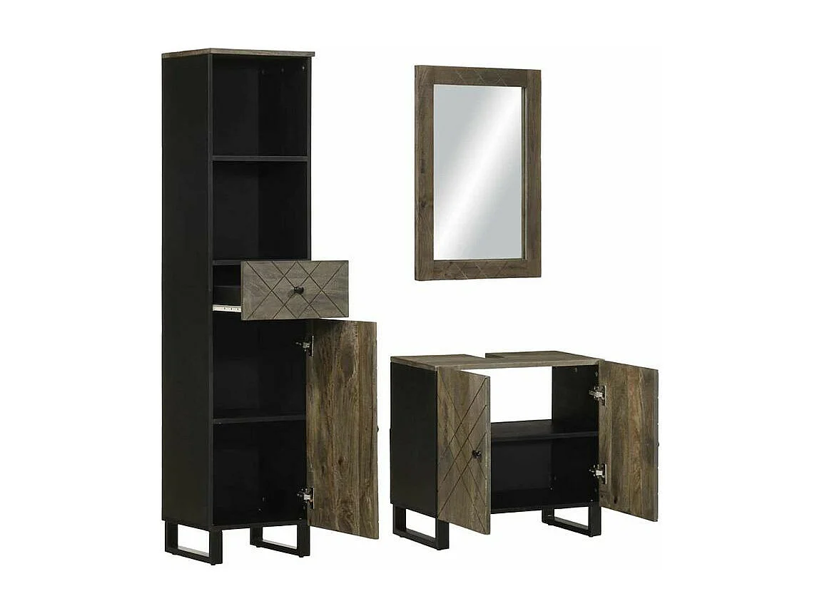 Ensemble de meubles de salle de bain 3 pcs noir manguier massif