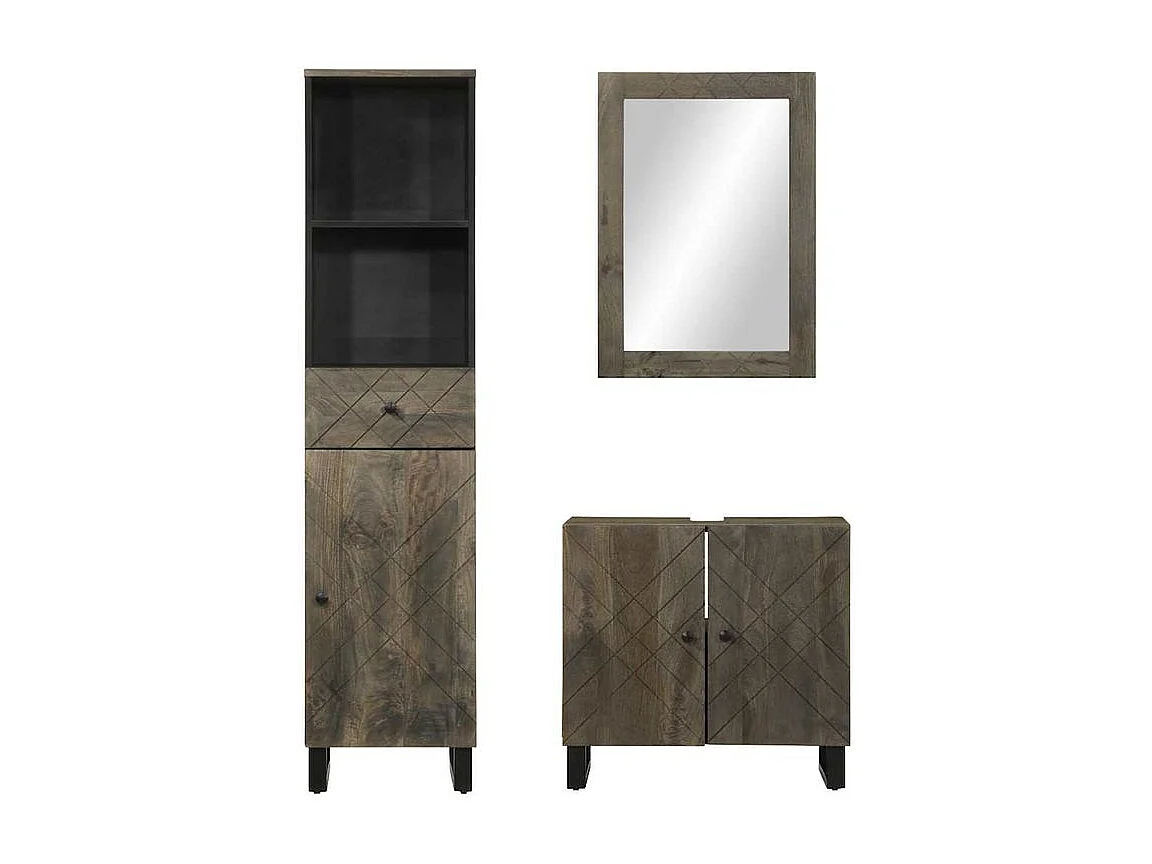 Ensemble de meubles de salle de bain 3 pcs noir manguier massif