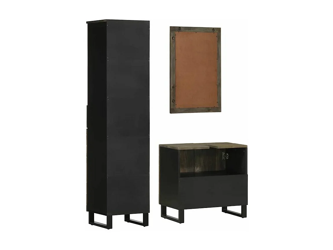 Ensemble de meubles de salle de bain 3 pcs noir manguier massif