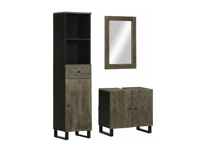 Ensemble de meubles de salle de bain 3 pcs noir manguier massif