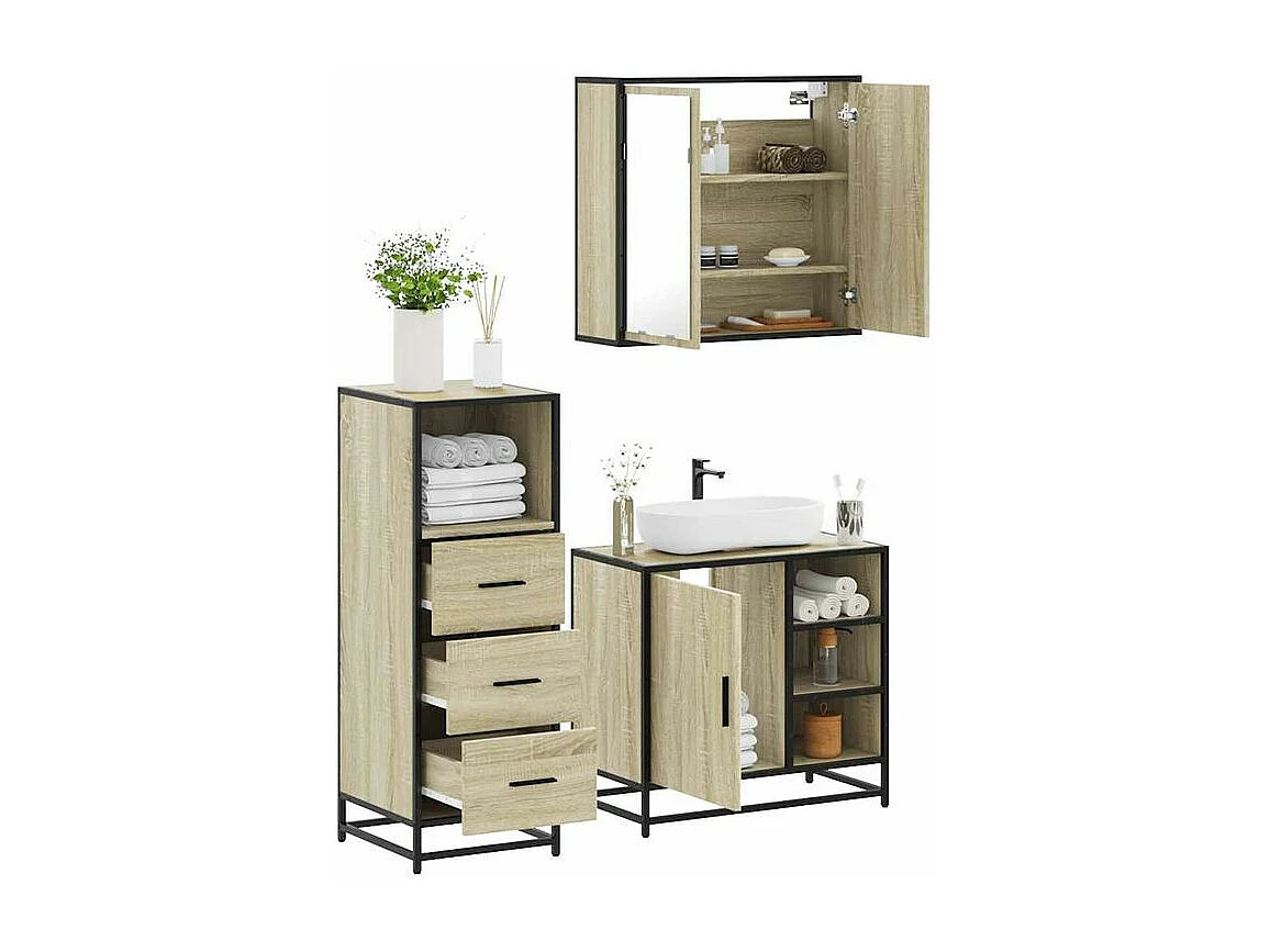 Ensemble de meubles de salle de bain 3 pcs chêne sonoma