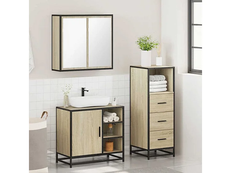 Ensemble de meubles de salle de bain 3 pcs chêne sonoma
