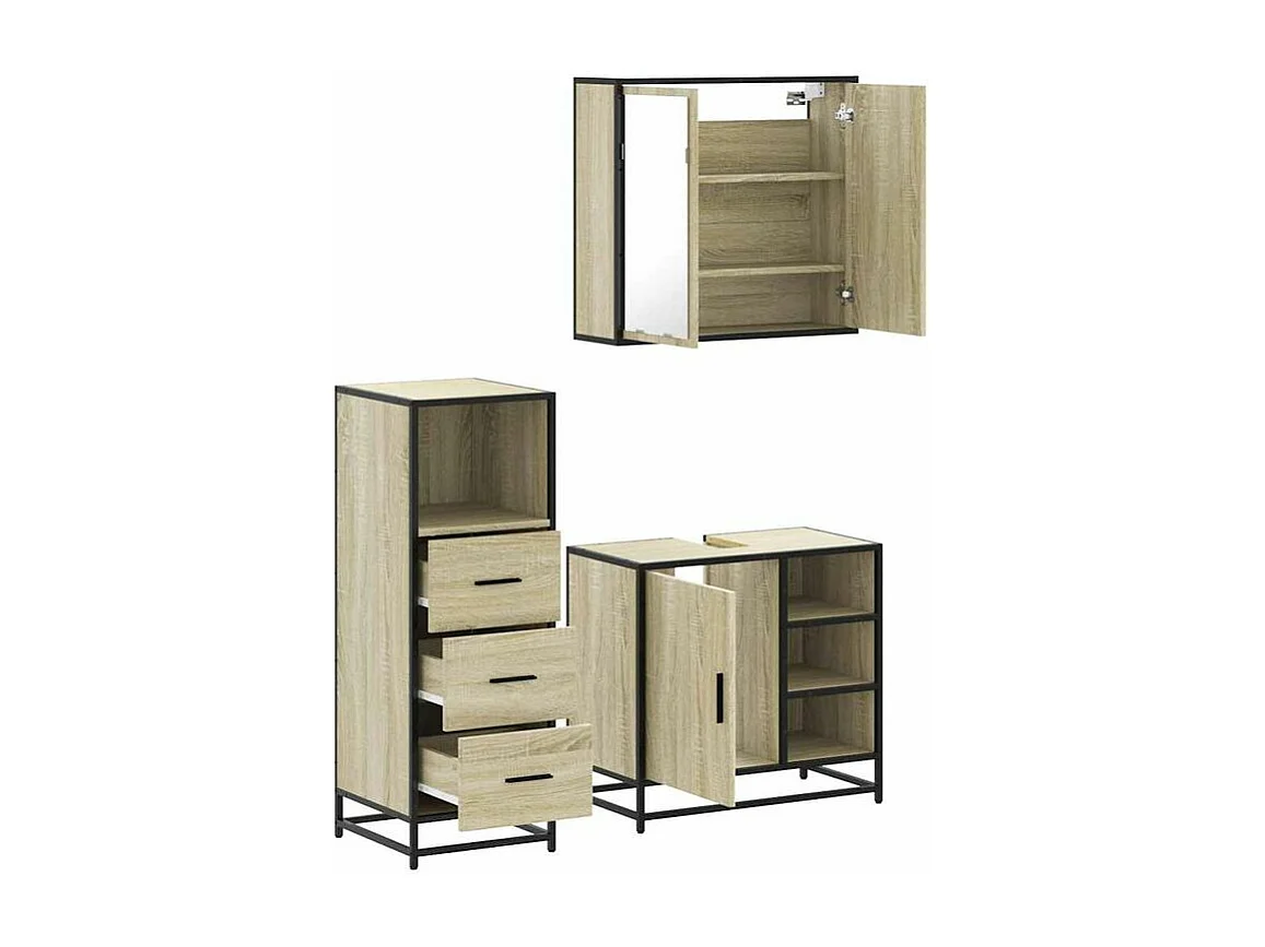 Ensemble de meubles de salle de bain 3 pcs chêne sonoma