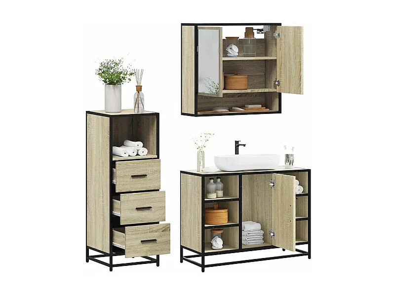 Ensemble de meubles de salle de bain 3 pcs chêne sonoma
