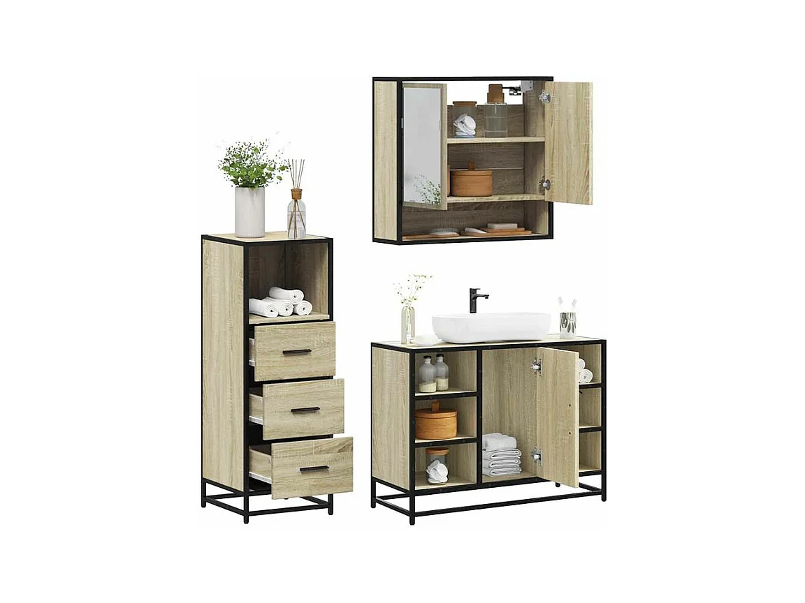 Ensemble de meubles de salle de bain 3 pcs chêne sonoma