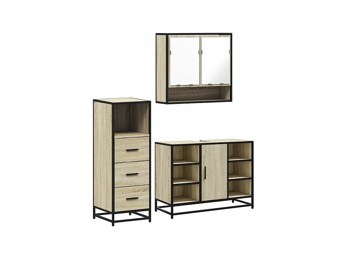 Ensemble de meubles de salle de bain 3 pcs chêne sonoma
