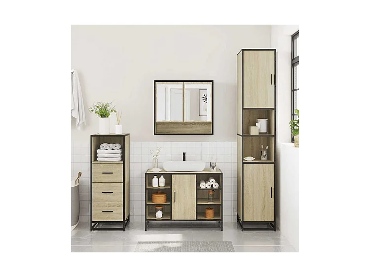 Ensemble de meubles de salle de bain 3 pcs chêne sonoma