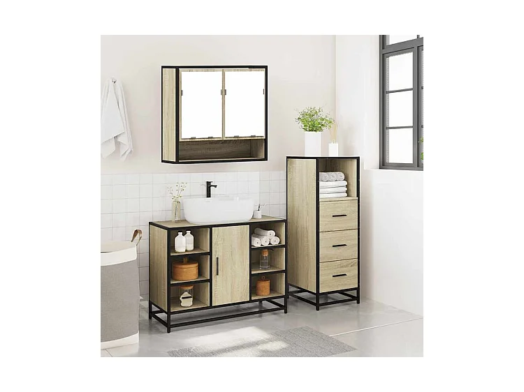 Ensemble de meubles de salle de bain 3 pcs chêne sonoma