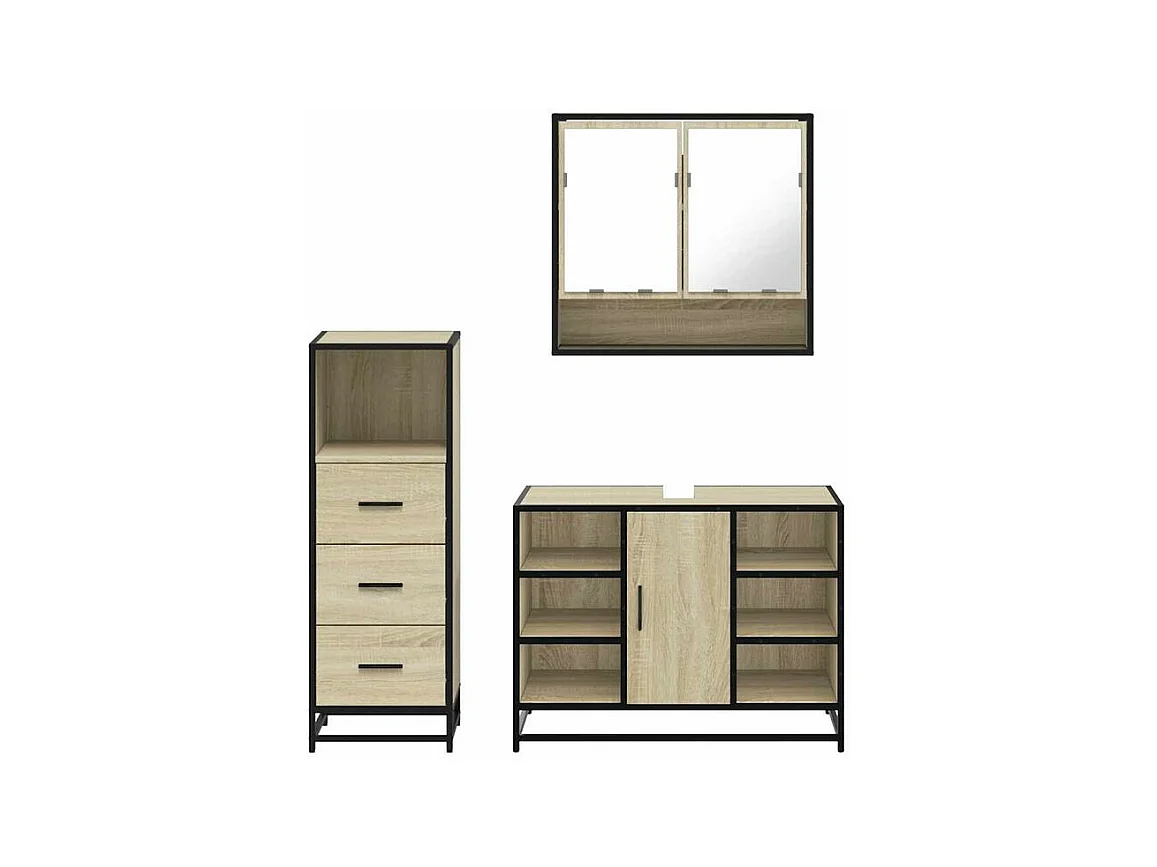 Ensemble de meubles de salle de bain 3 pcs chêne sonoma