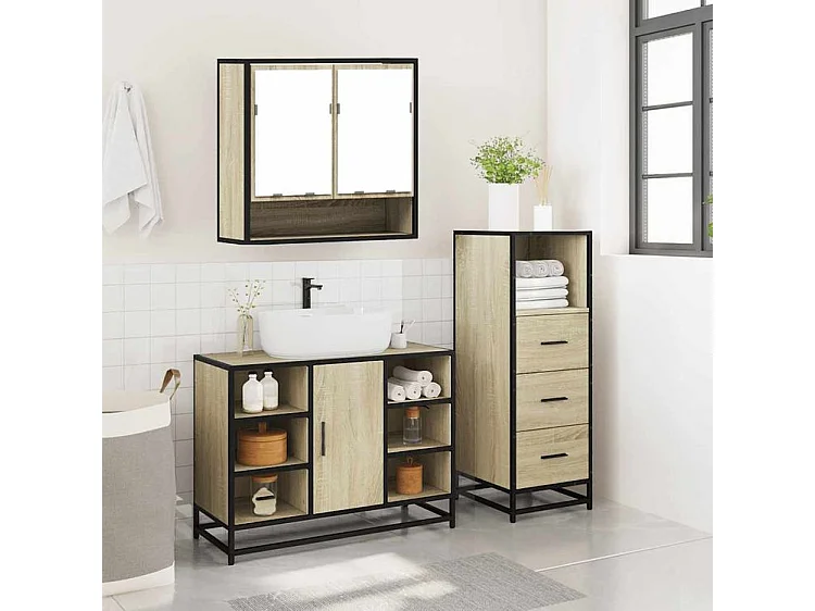 Ensemble de meubles de salle de bain 3 pcs chêne sonoma