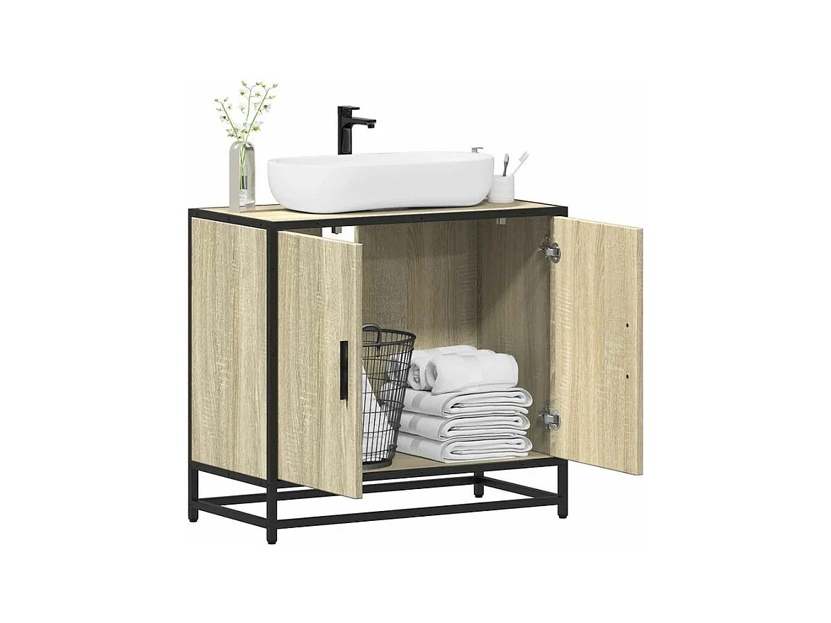 Armoire lavabo de salle de bain chêne sonoma bois d'ingénierie