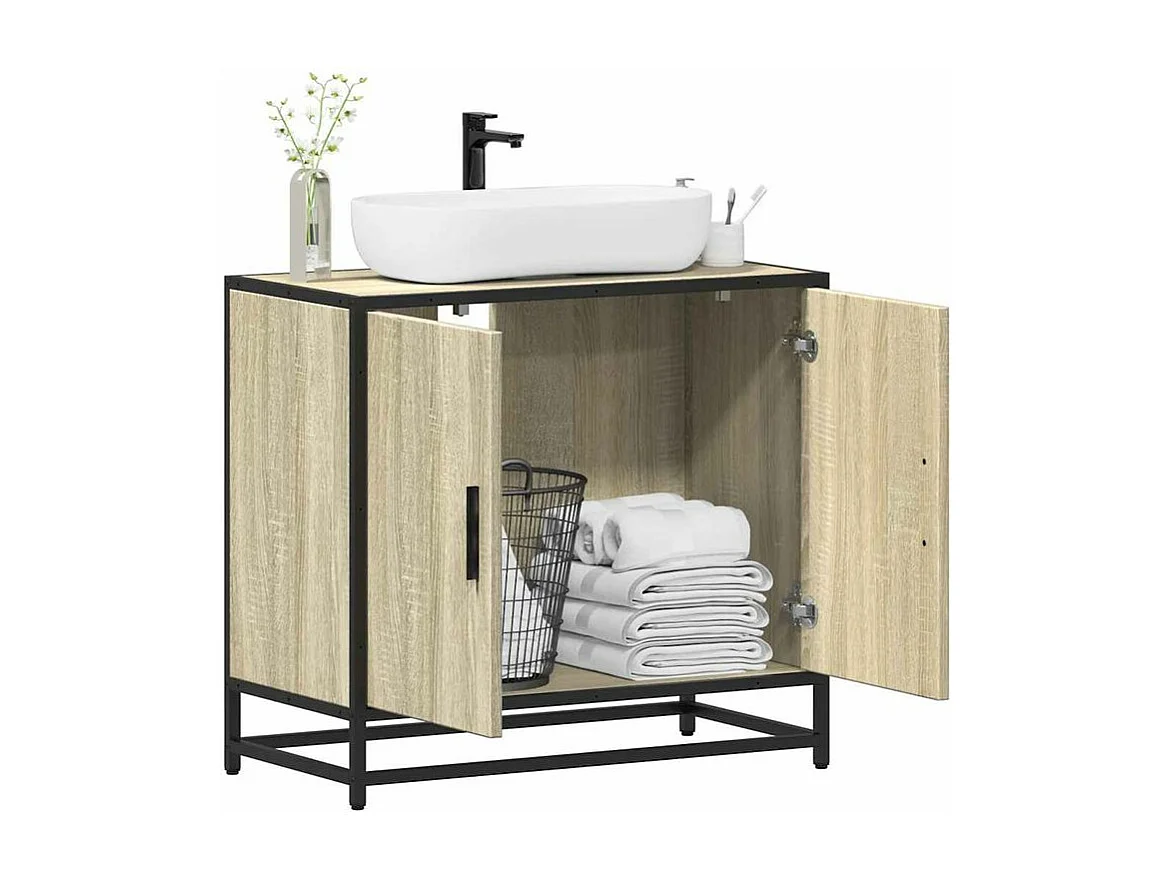 Armoire lavabo de salle de bain chêne sonoma bois d'ingénierie